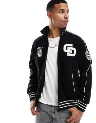 asos Criminal Damage Towelling tracksuit jacket black in black