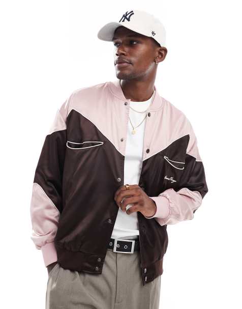 Criminal Damage Western satin bomber in wine/pink - view 1