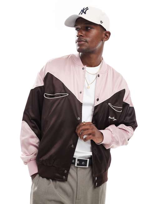 Criminal Damage Western satin bomber in wine/pink