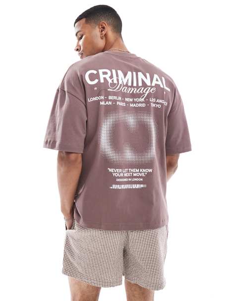 Criminal Damage worldwide print t-shirt in plum