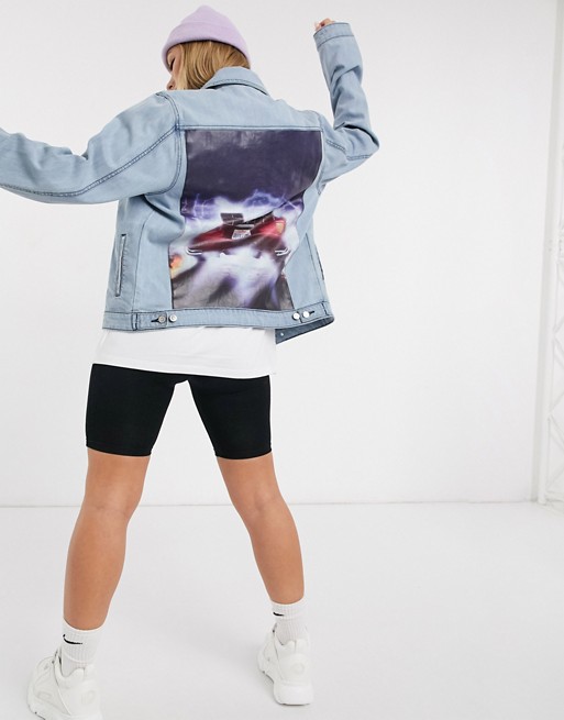 Criminal Damage x Back To The Future denim jacket with delorean back print