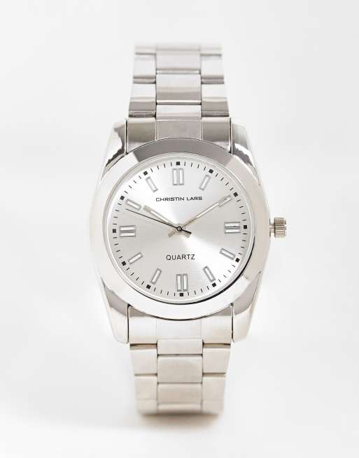 Cristin Lars - Horloge met grove schakelarmband in zilver