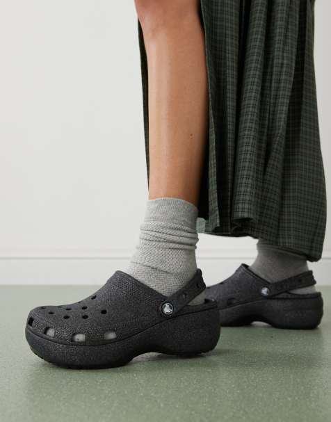 Croc classic platform glitter clog in black  - view 1