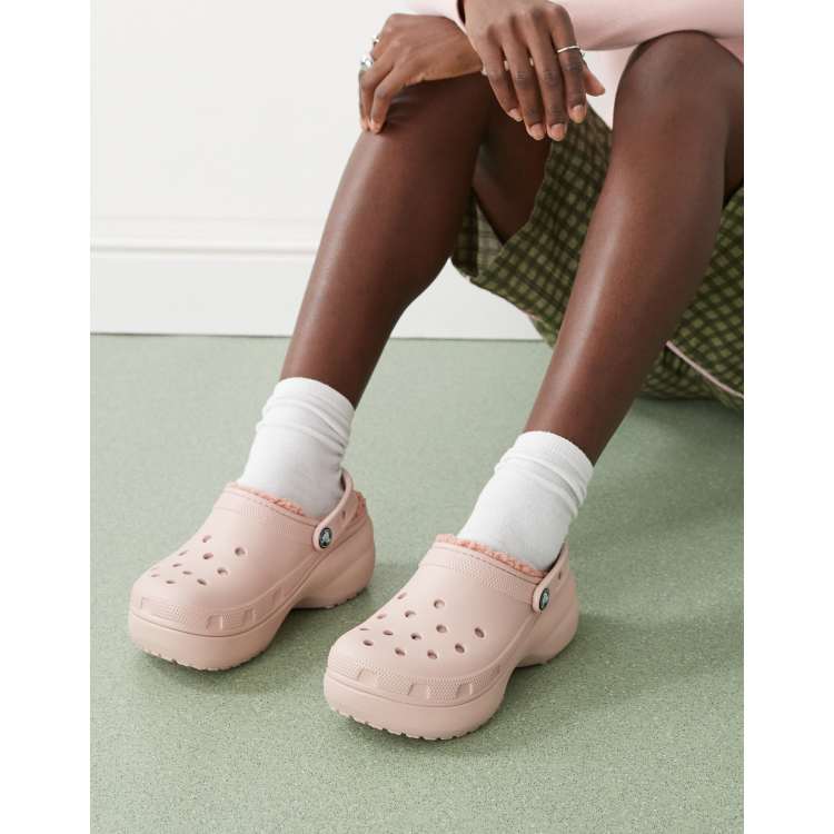 Croc classic platform lined clog in pink clay ASOS