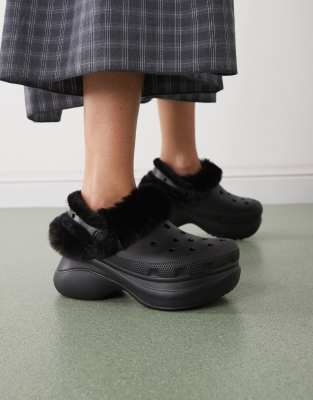 Crocs Bae Fur Lined Clogs In Black