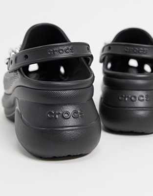 black platform crocs with chain