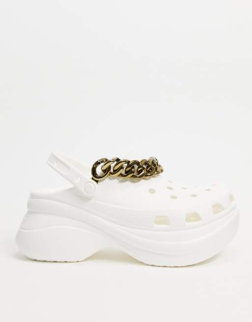 Crocs bae platform shoes with chain detail in white