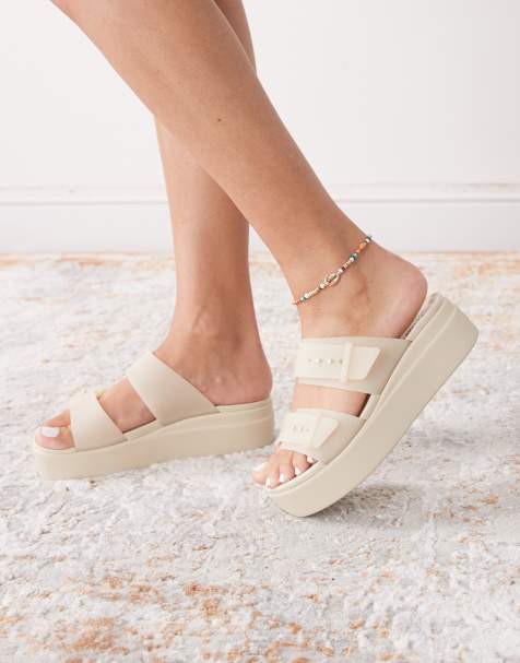 Crocs Brooklyn buckle low wedge in white - view 1