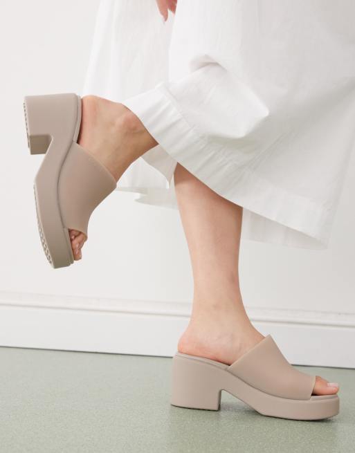 Crocs Brooklyn slide heel in taupe | ASOS