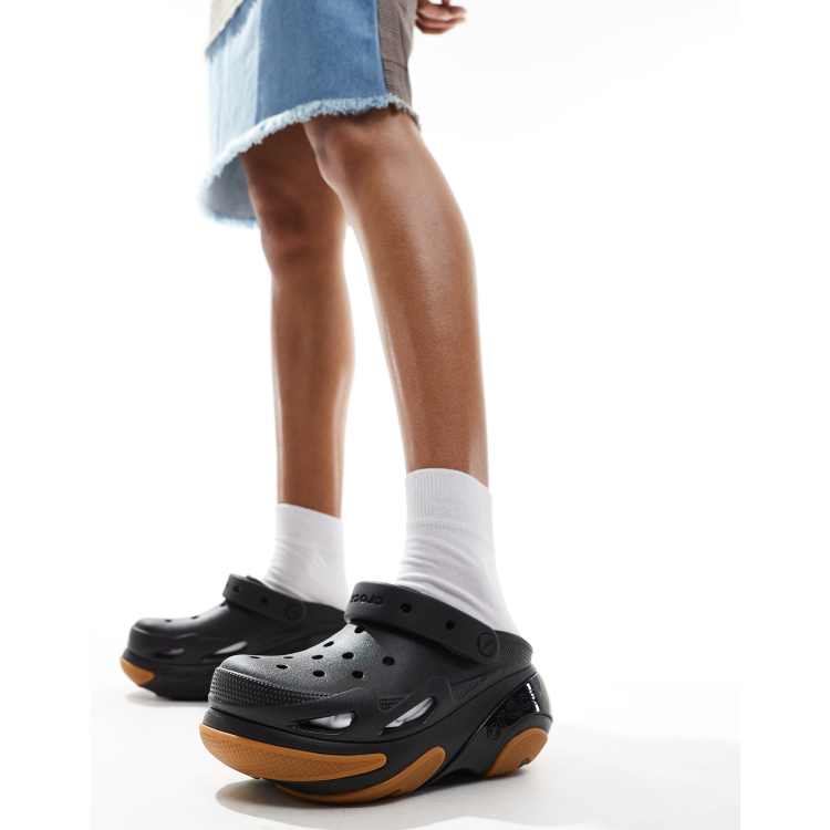 Crocs bubble crush clog in black with gum sole | ASOS