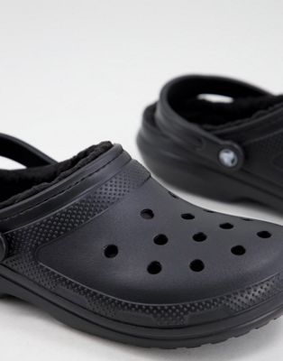 Homme Crocs - Chaussures classiques avec doublure en fausse fourrure - Noir