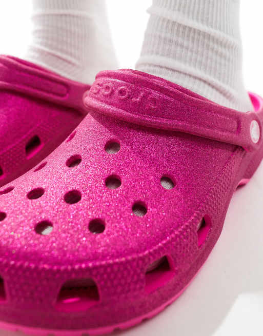 Pink glitter crocs adults online