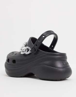 black platform crocs with chain