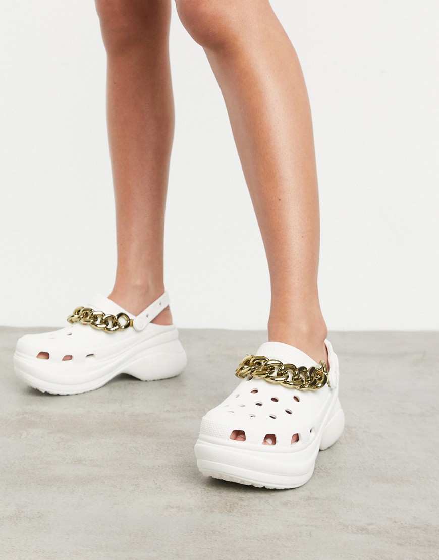 Crocs classic Bae chain flatform clogs in white and gold