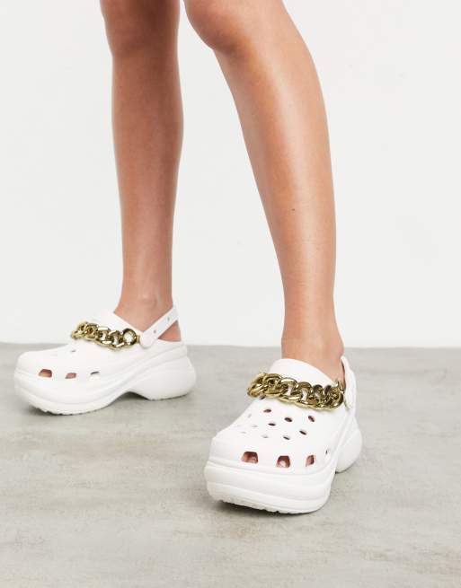 Crocs classic Bae chain flatform clogs in white and gold