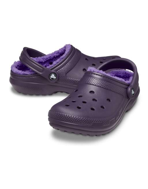 Crocs Classic – Ciemnofioletowe chodaki z polarową podszewką na platformie, 2 z 4