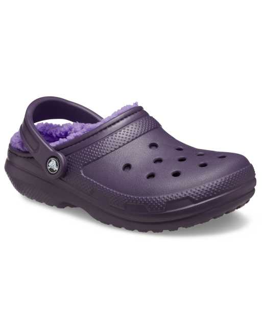 Crocs Classic – Ciemnofioletowe chodaki z polarową podszewką na platformie, 4 z 4