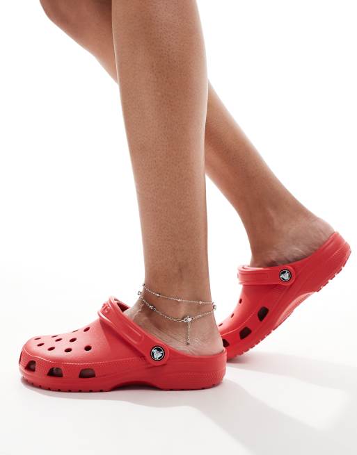 Red crocs on feet on sale