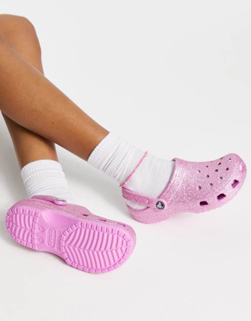 Pink glitter crocs store women's