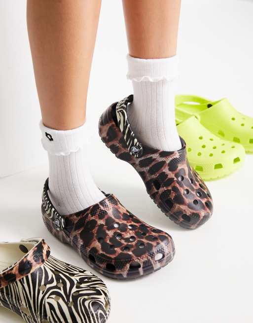 Crocs Classic Platform Clogs In Leopard Print Mix 