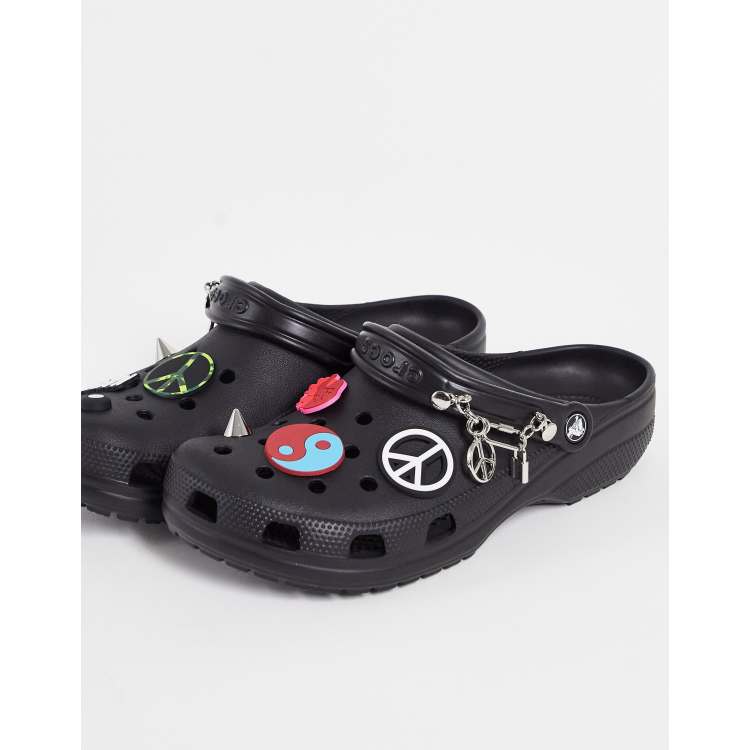 Black crocs with jibbitz on sale