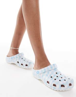 Crocs - Classic - Clogs in Weiß/Blau mit Vichy-Karomuster-Bunt