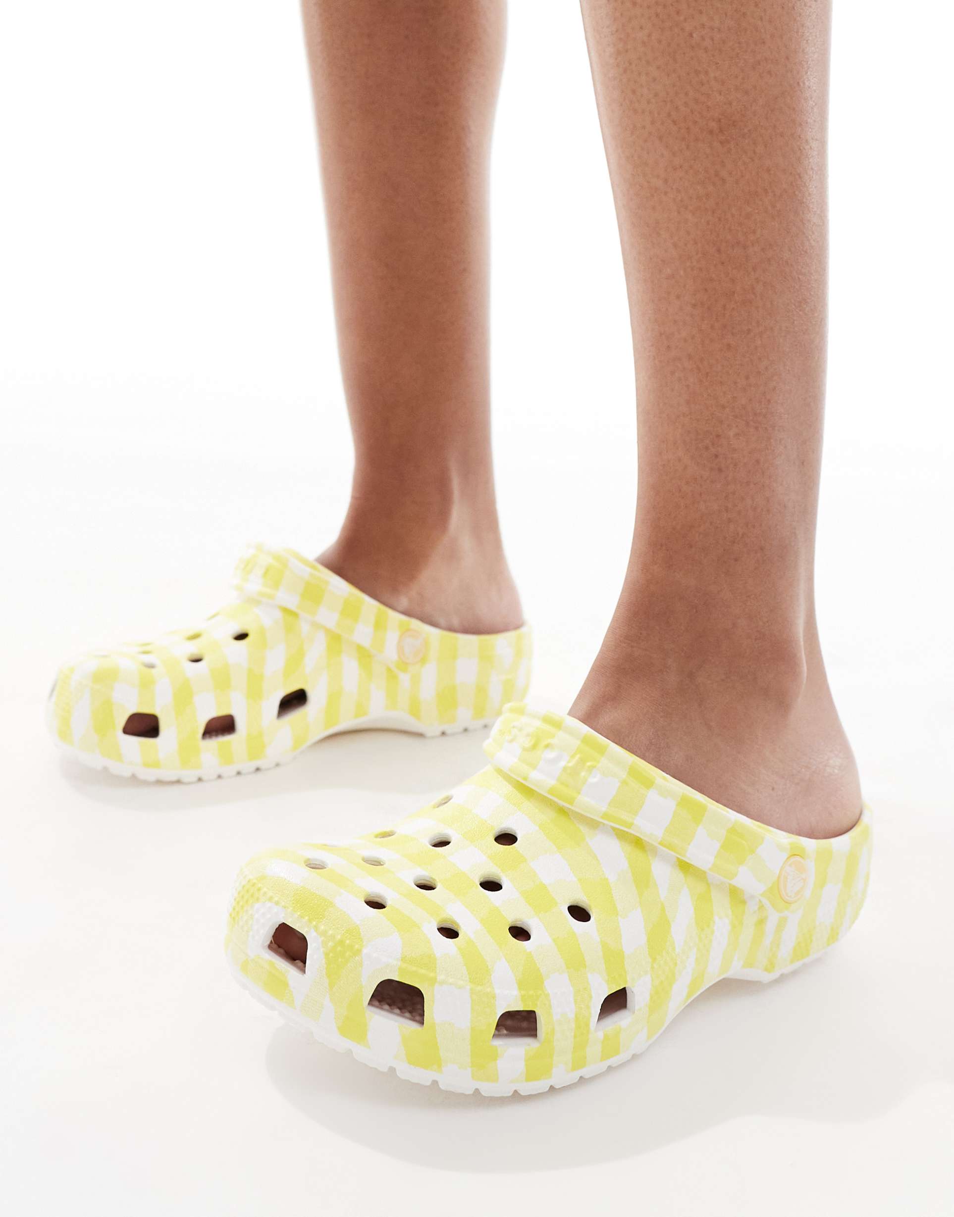 crocs classic clogs in yellow gingham