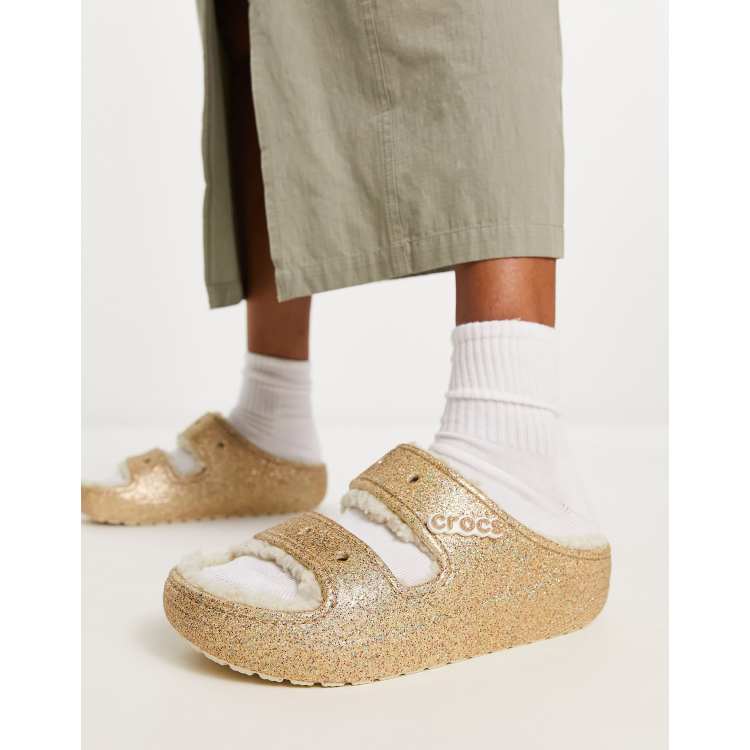 Gold glitter discount crocs with fur