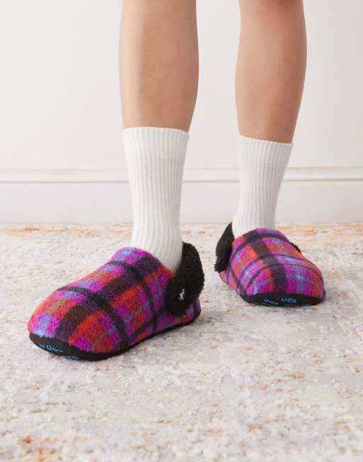 Crocs Classic – Cozzzy – Fioletowe polarowe kapcie w kratę