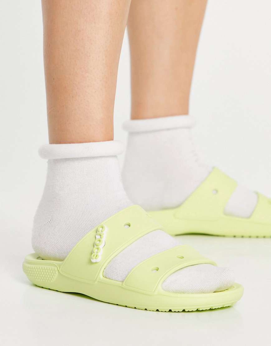 Crocs classic flat sandals in lime zest-Green