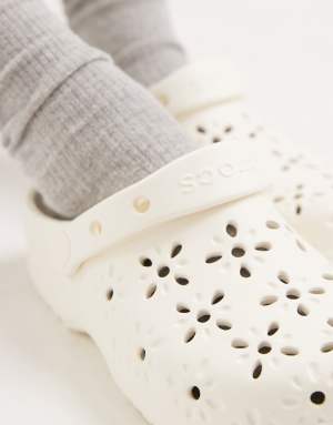 Crocs Classic floral cut out clog in chalk