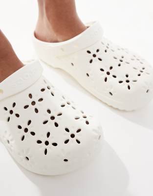 Crocs Classic Floral Cut-out Clogs In Neutral