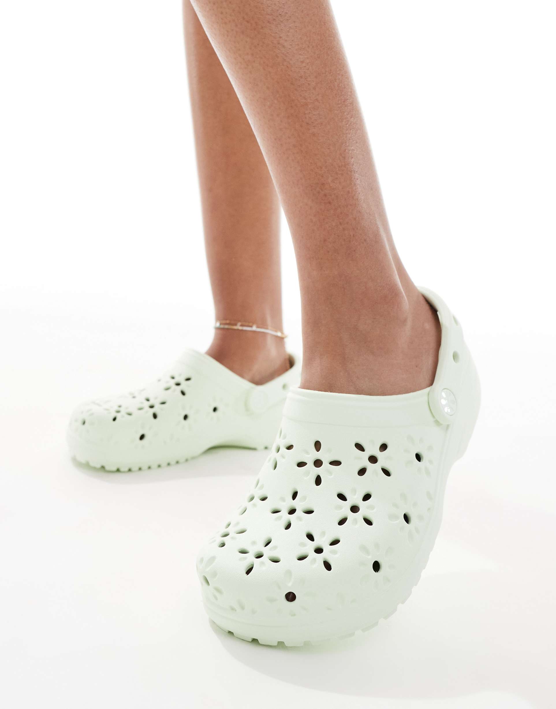 crocs classic floral cut-out clogs in jade tint