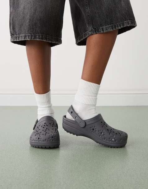 Crocs classic floral cut out clogs in navy moon - view 1