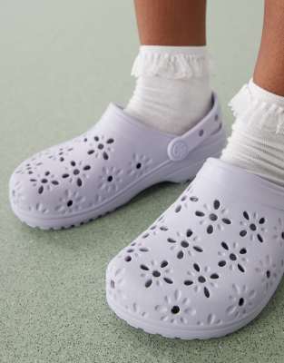 Crocs Classic Floral Cut Out Clogs In Gray