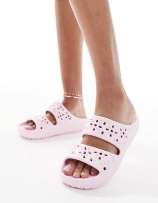 Crocs Classic Floral Cut-out Sandals In Pink