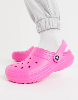 lined crocs pink