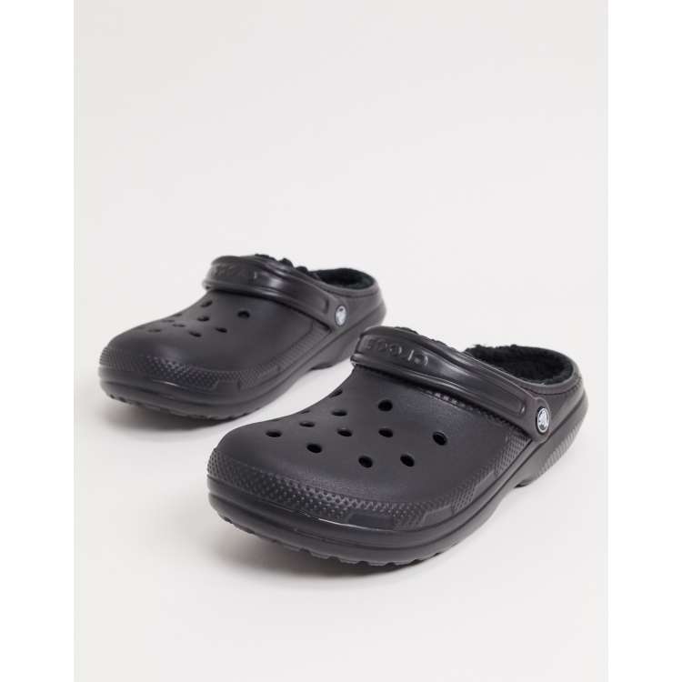 Black fuzz sale crocs