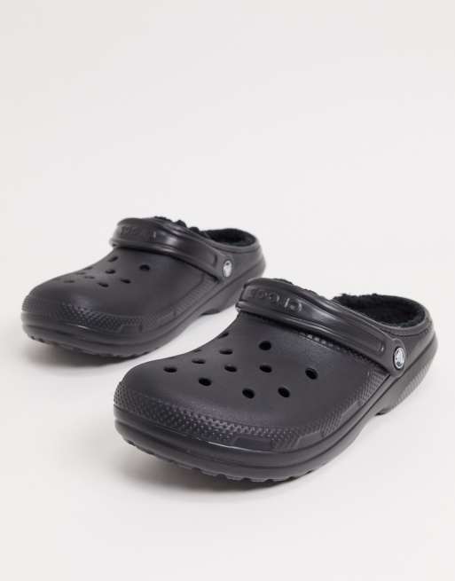 Black fur hot sale crocs