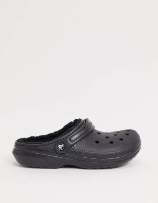 black fuzz lined crocs