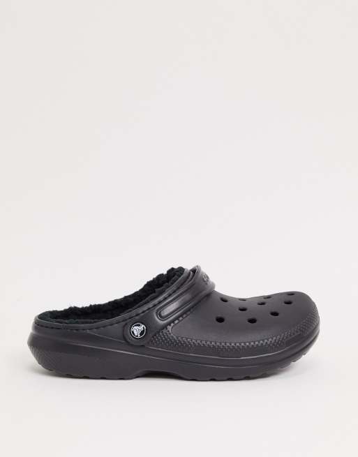 Black fuzz hot sale lined crocs