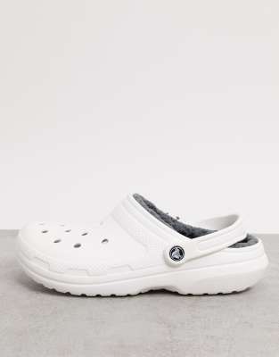 furry crocs white