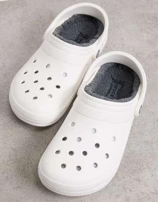 white crocs gray fur