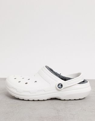 white crocs with fur lining