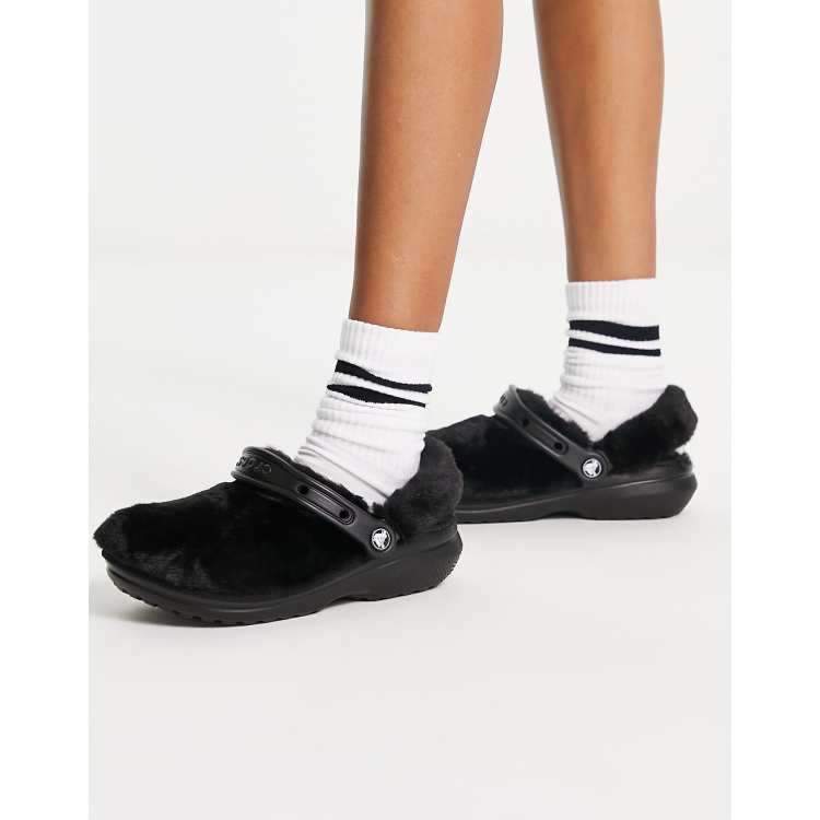 Black crocs with white hot sale fur