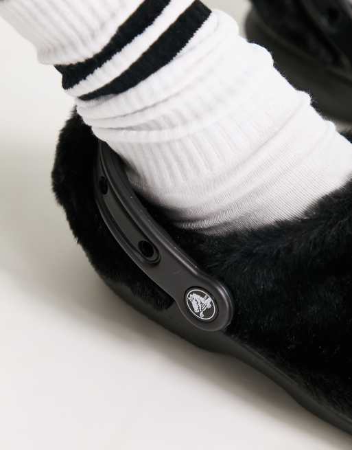 Crocs classic fur sure clog in black | ASOS