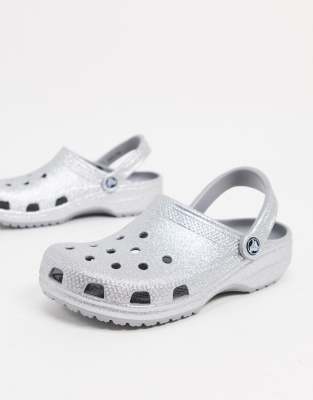 womens silver glitter crocs