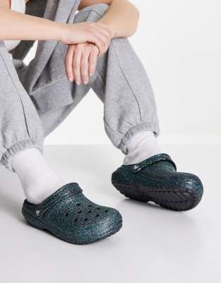 black glitter platform crocs