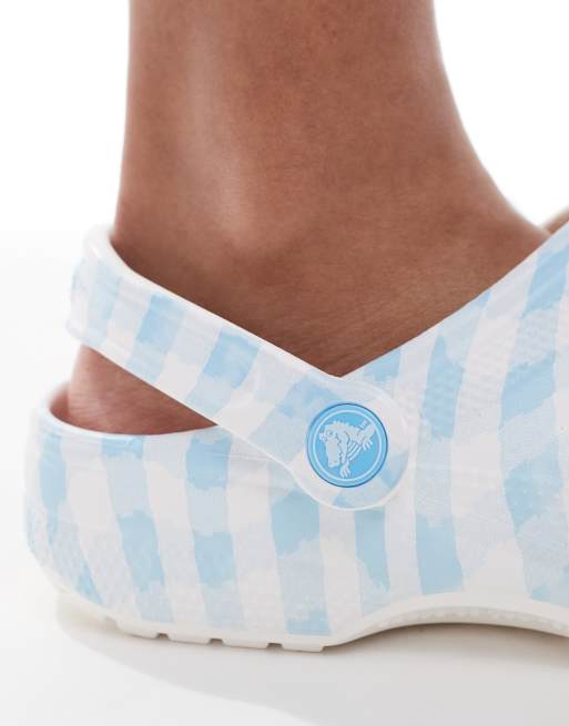 Crocs - Classic - Hvide/blå clogs med gingham-tern, 4 af 4