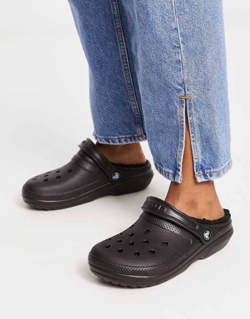 Black store lined crocs